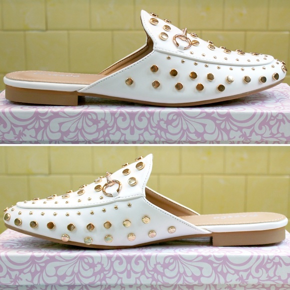 Gold Studded White Loafer Mule NIB - Picture 2 of 8